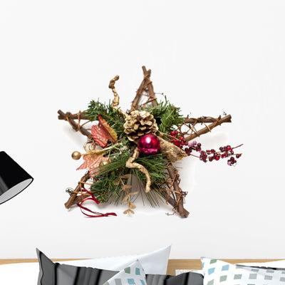 Star Shape Christmas Wreath Wall Decal shown on a wall