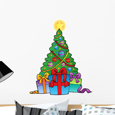 Decorated Christmas Tree with Wall Decal shown on a wall