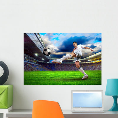 Football Player Field Stadium Wall Decal shown on a wall