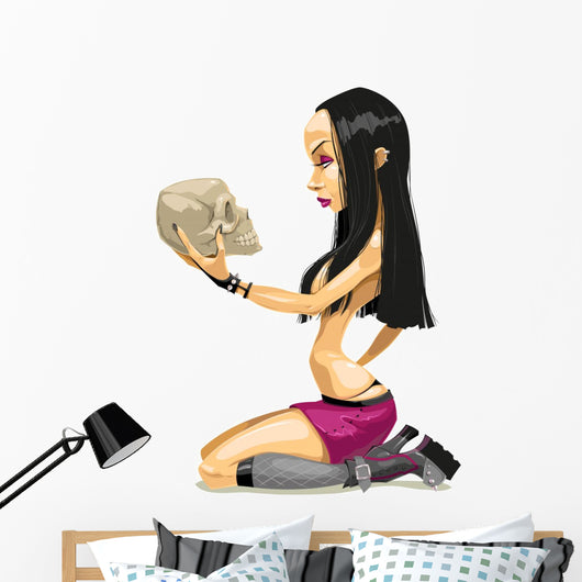 Girl with Skull Vector Wall Decal