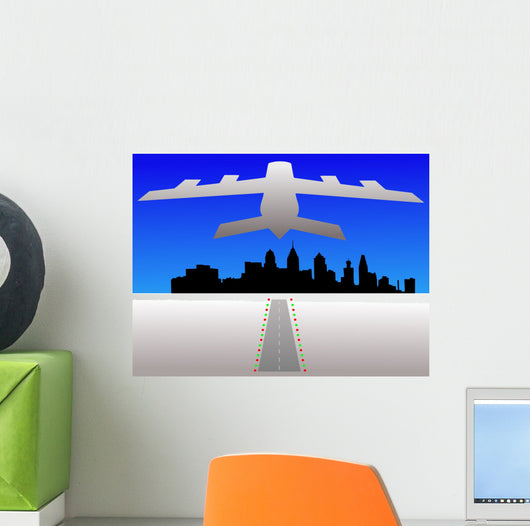 Plane and Philadelphia Skyline Wall Decal