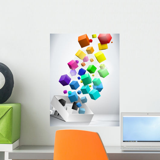 Colorful Flying Cubes Wall Decal