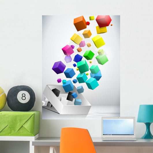 Colorful Flying Cubes Wall Decal