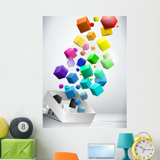 Colorful Flying Cubes Wall Decal