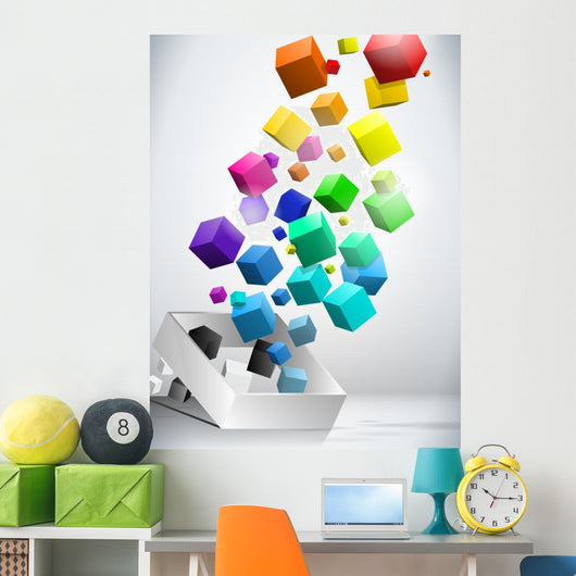 Colorful Flying Cubes Wall Decal