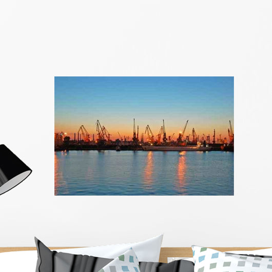 Harbour Scape with Cranes Wall Decal