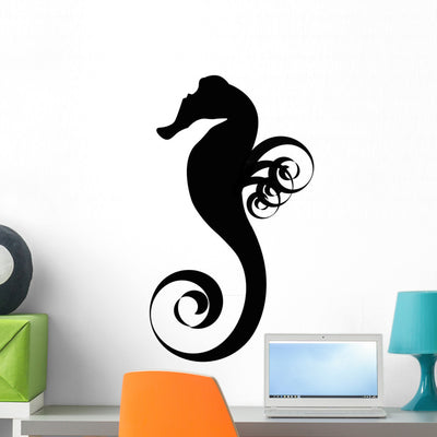 Sea Horse Black Silhouette Wall Decal shown on a wall
