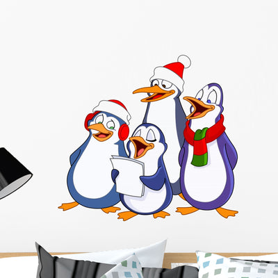 Caroling Penguins Wall Decal shown on a wall