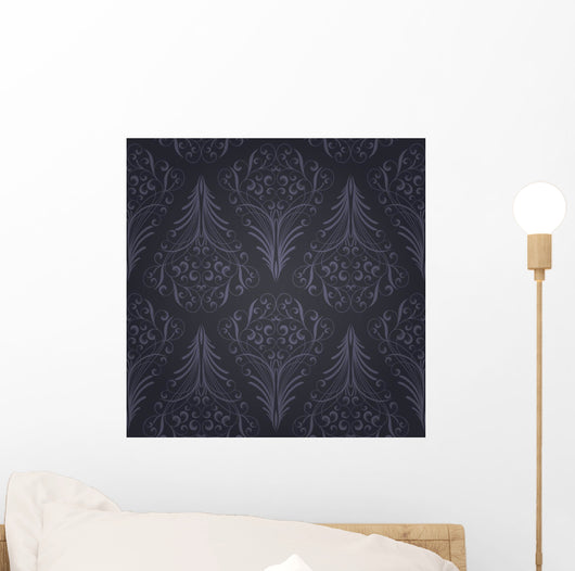 Seamless Navy Pointed Floral Pattern Wall Decal