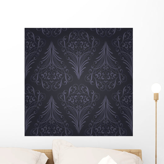 Seamless Navy Pointed Floral Pattern Wall Decal