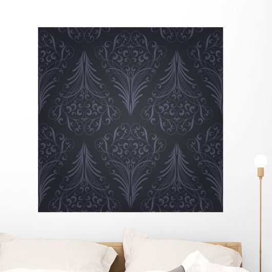Seamless Navy Pointed Floral Pattern Wall Decal