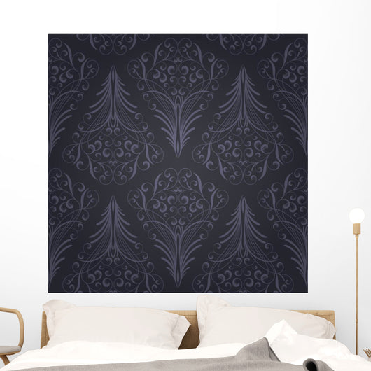 Seamless Navy Pointed Floral Pattern Wall Decal