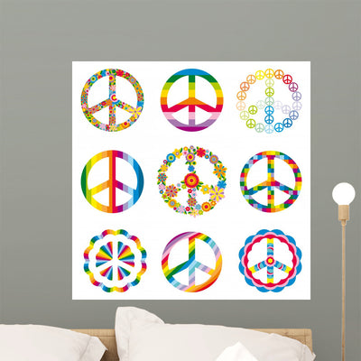 Rainbow Peace Symbols Wall Stickers Wall Decal shown on a wall