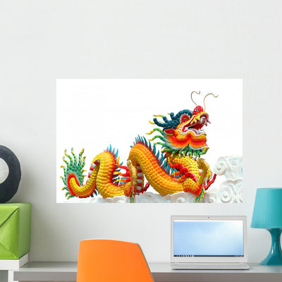 Colorful Chinese Dragon Wall Decal shown on a wall