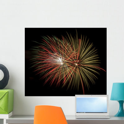 Red and Yellow Fireworks Wall Decal shown on a wall
