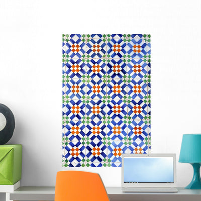 Lisbon Square and Rectangle Azulejos Wall Decal shown on a wall