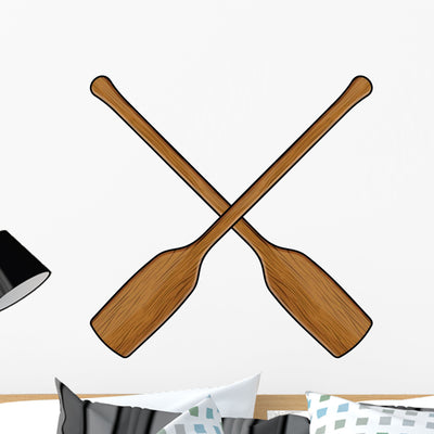 Wooden Canoe Paddle Wall Decal shown on a wall
