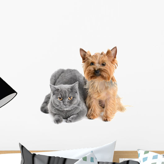 Gray Cat and Yorkie Dog Wall Decal