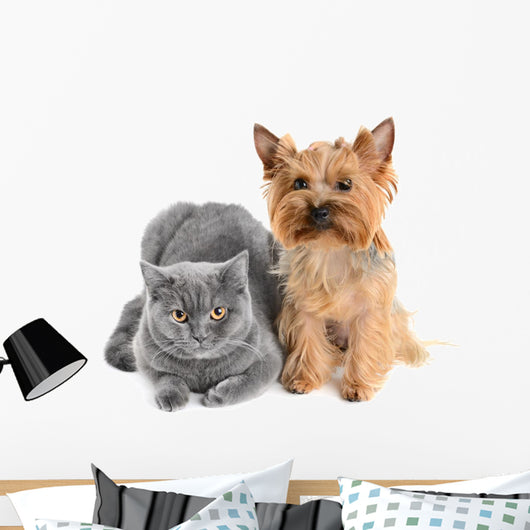 Gray Cat and Yorkie Dog Wall Decal