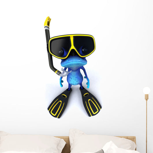 blue frog with goggles Blue CG Frog Wearing Goggled and Flippers Wall Decal