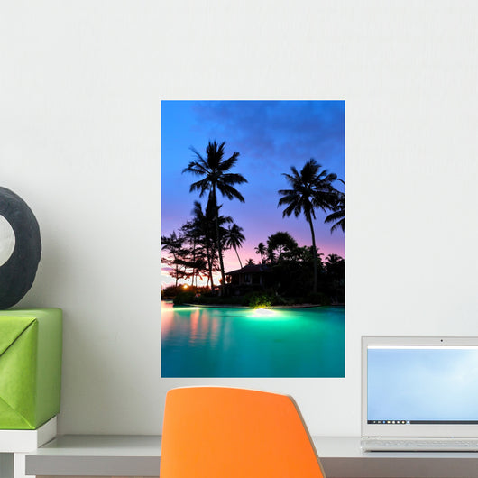 Sunset and Illuminated Swimming Pool - Vertical Wall Decal