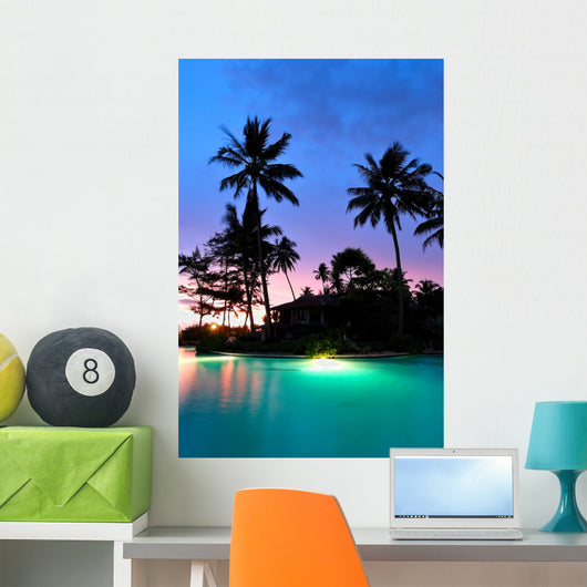 Sunset and Illuminated Swimming Pool - Vertical Wall Decal