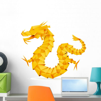 Origami Dragon Orange Wall Decal shown on a wall