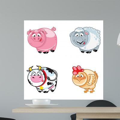 Collection Cartoon Farm Animals Wall Decal shown on a wall