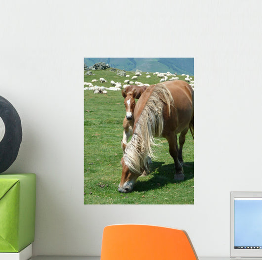 Horses in a Mountain Field Wall Decal