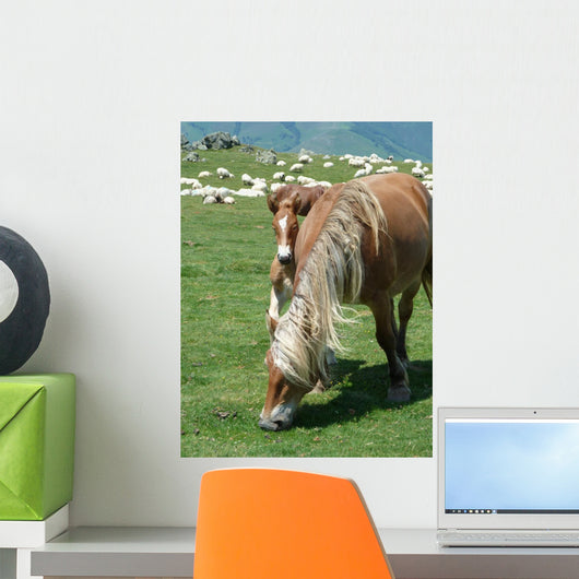 Horses in a Mountain Field Wall Decal