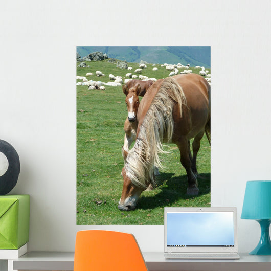 Horses in a Mountain Field Wall Decal