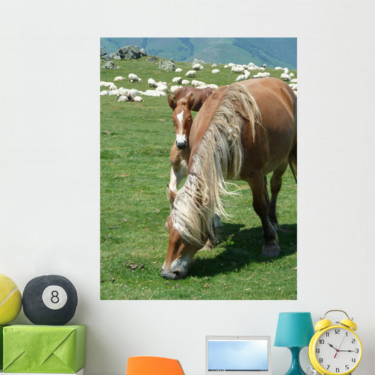 Horses in a Mountain Field Wall Decal