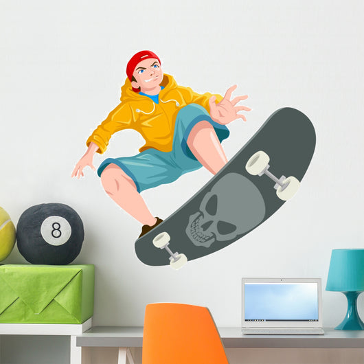 Illustration Teenager Playing Skateboard Wall Decal