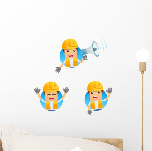 Cartoon Construction Worker 2 Wall Decal Set