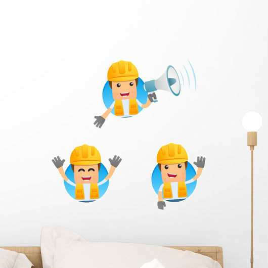 Cartoon Construction Worker 2 Wall Decal Set