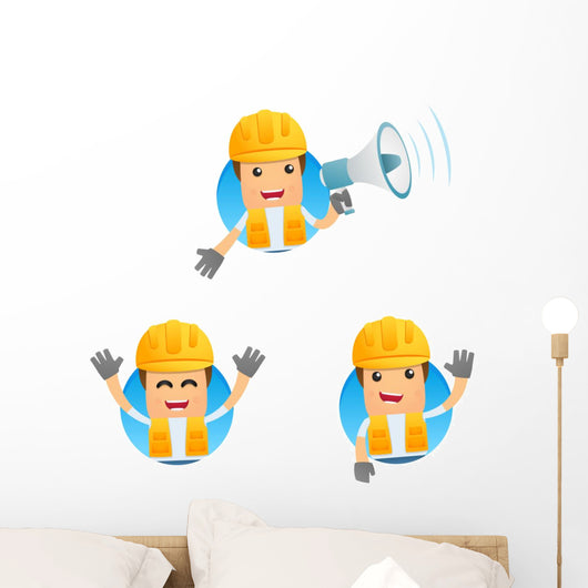 Cartoon Construction Worker 2 Wall Decal Set