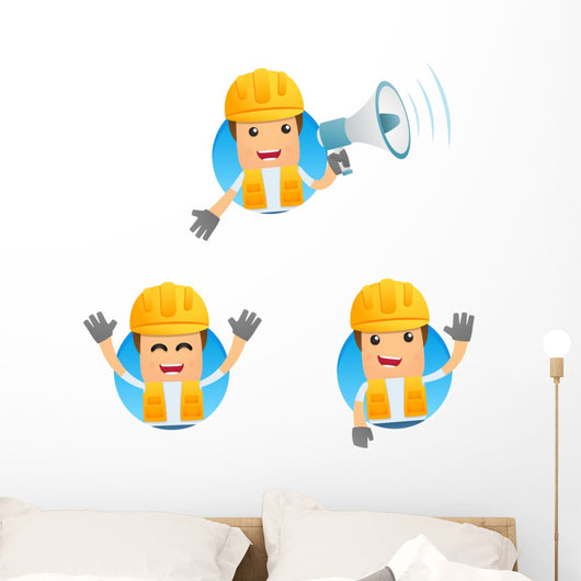 Cartoon Construction Worker 2 Wall Decal Set
