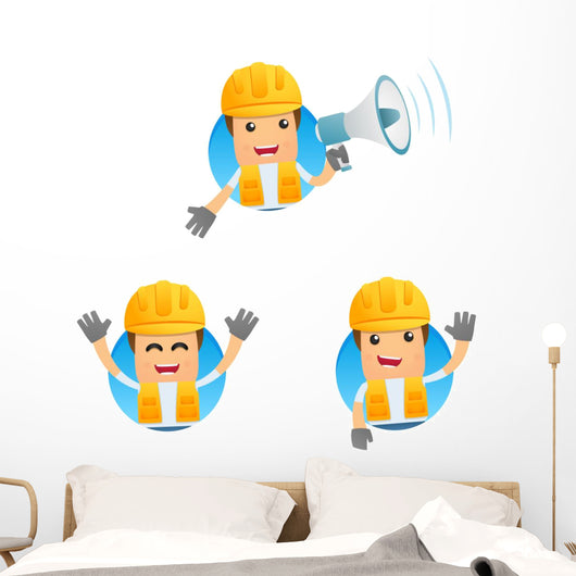 Cartoon Construction Worker 2 Wall Decal Set