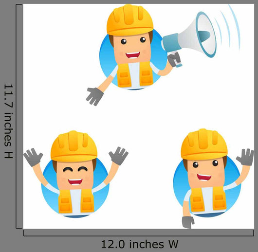 Cartoon Construction Worker 2 Wall Decal Set