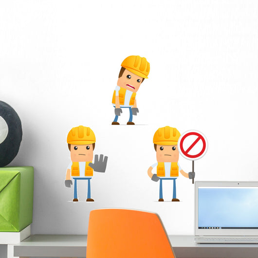Cartoon Construction Worker 1 Wall Decal Set
