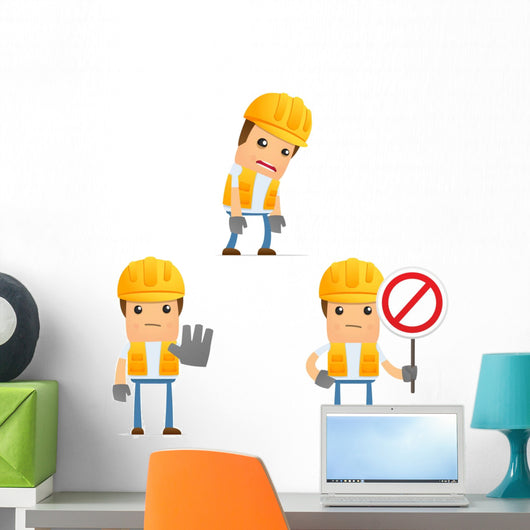 Cartoon Construction Worker 1 Wall Decal Set
