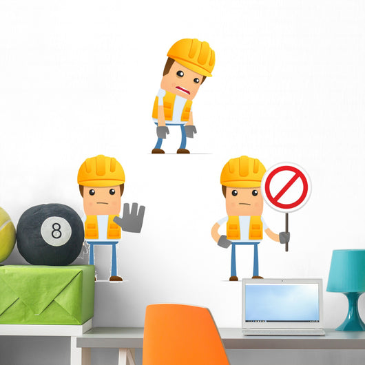 Cartoon Construction Worker 1 Wall Decal Set