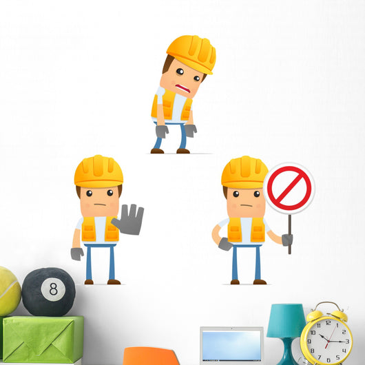 Cartoon Construction Worker 1 Wall Decal Set