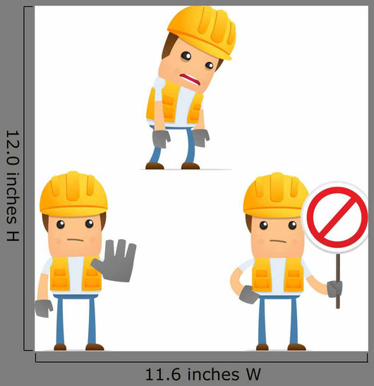 Cartoon Construction Worker 1 Wall Decal Set