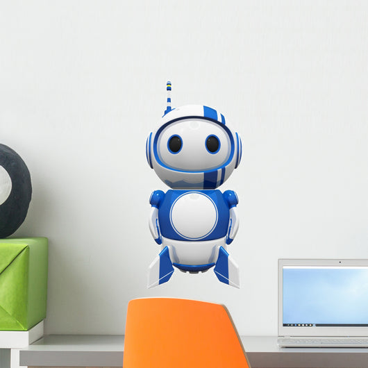 3D Cute Blue Robot Wall Decal -  – Wallmonkeys