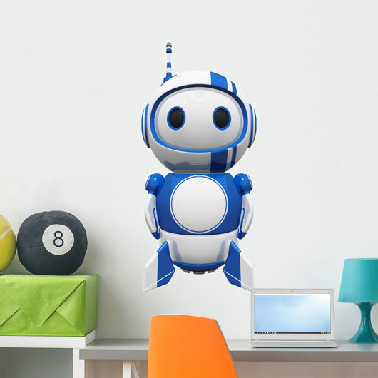 3D Cute Blue Robot Wall Decal -  – Wallmonkeys