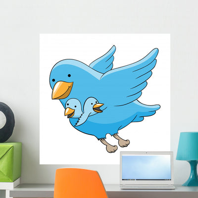 Cartoon Blue Birds Wall Decal shown on a wall