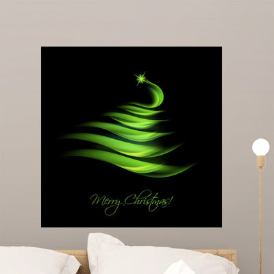 Green Abstract Christmas Tree Wall Decal shown on a wall