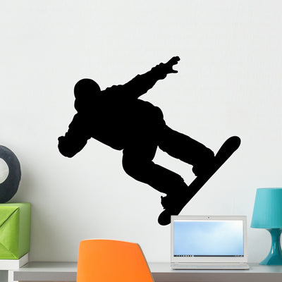 Silhouette Snowboarder Sports Winter Wall Decal shown on a wall