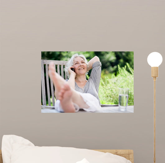 Attractive Gray-haired Woman Phone Wall Decal